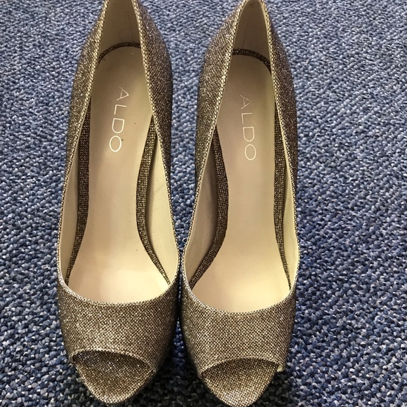 Aldo Shoes - ALDO Gold glitter peep toe heels